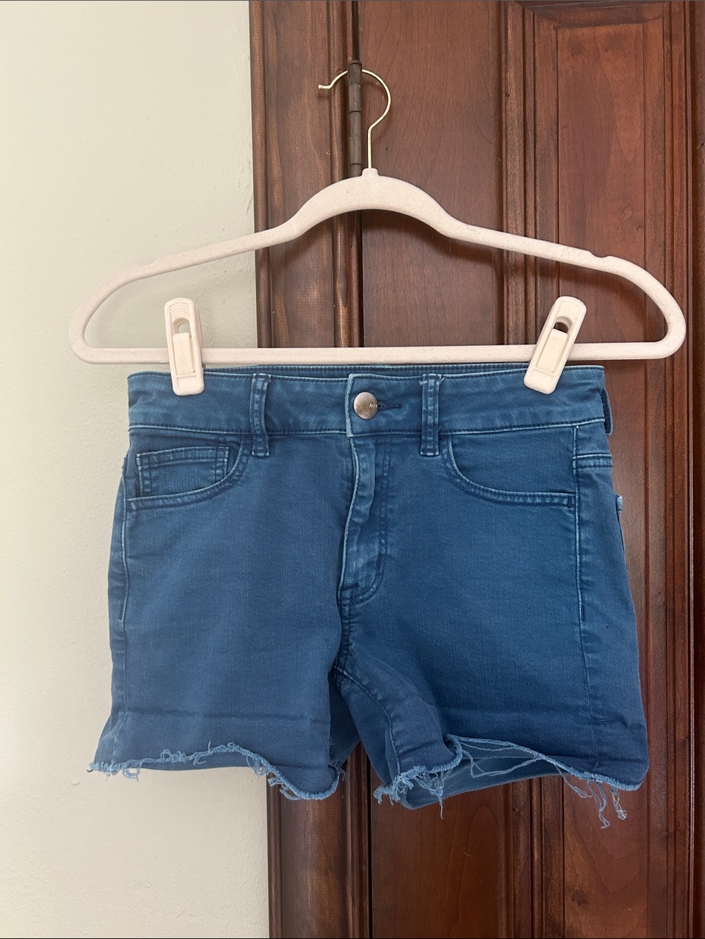 AMERICAN EAGLE OUTFITTERS Blue Denim Frayed Hem Shorts